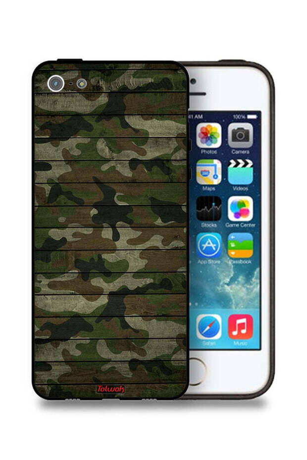 غطاء حماية لجهاز Apple iPhone 5/5s/SE بنمط خشبي مموه