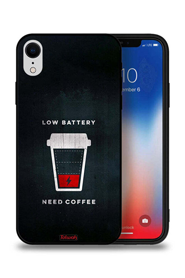 جراب حماية لجهاز Apple iPhone XR - بطارية منخفضة - يحتاج إلى قهوة