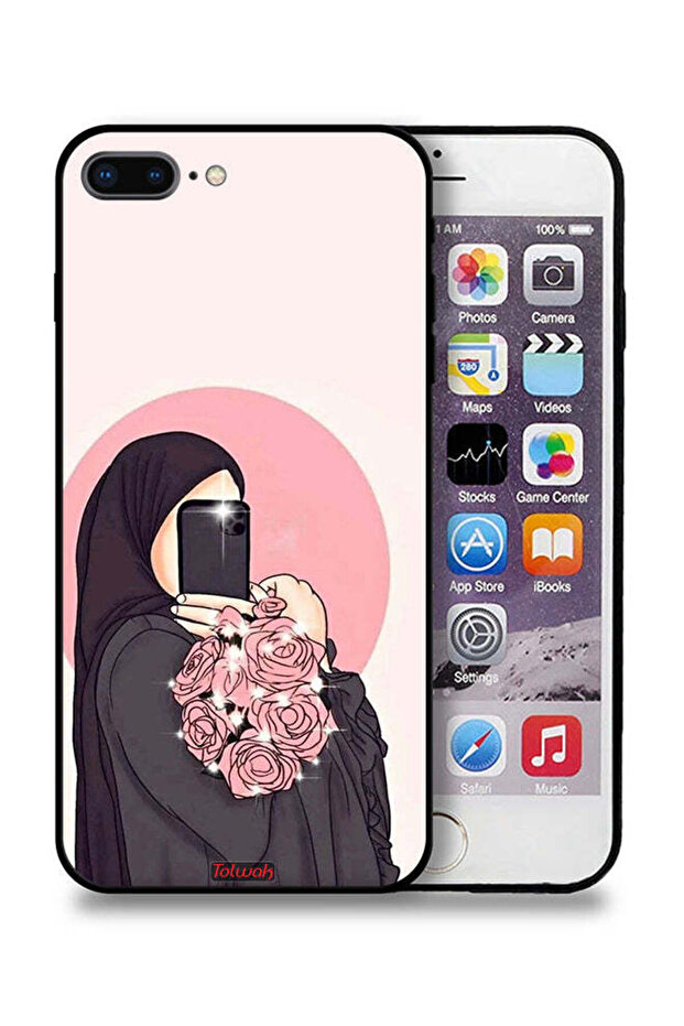 جراب حماية لجهاز Apple iPhone 8 Plus مع فن التقاط صور سيلفي أثناء حمل الزهور