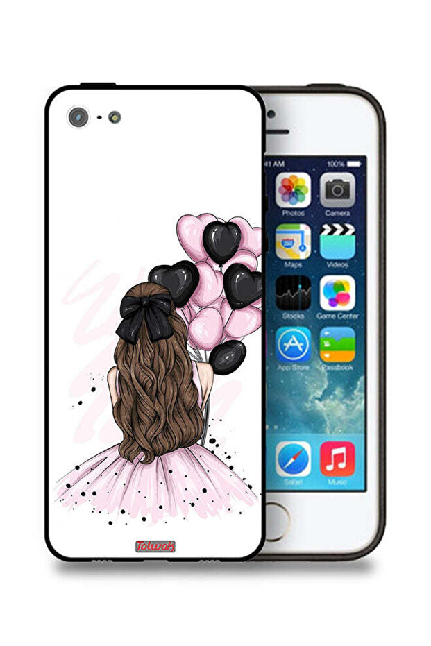 غطاء حماية لهاتف Apple iPhone 5/5s/SE يحمل صورة فتاة تحمل بالونات