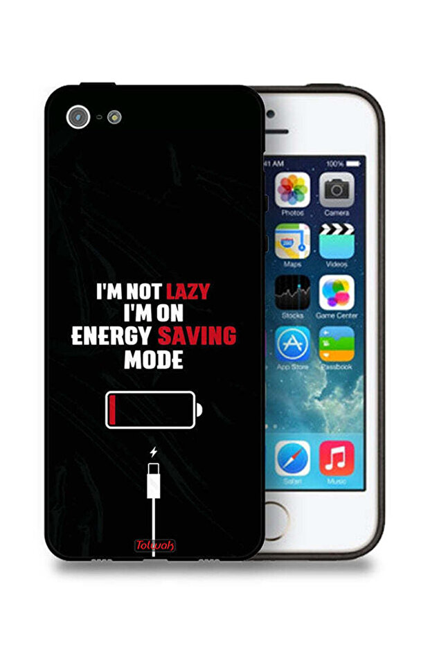جراب حماية لجهاز Apple iPhone 5/5s/SE مكتوب عليه "أنا لست كسولاً، أنا في وضع توفير الطاقة"