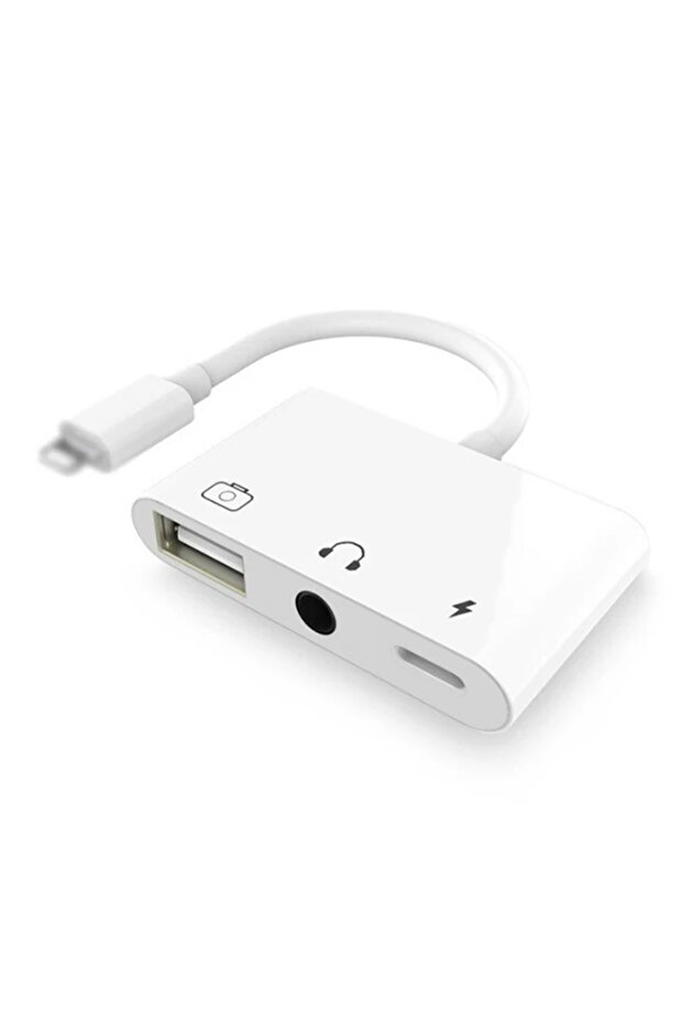 سماعة رأس لايتنينج 3 في 1 + قارئ كاميرا USB OTG - نقل سريع للملفات لأجهزة iPhone وiPad