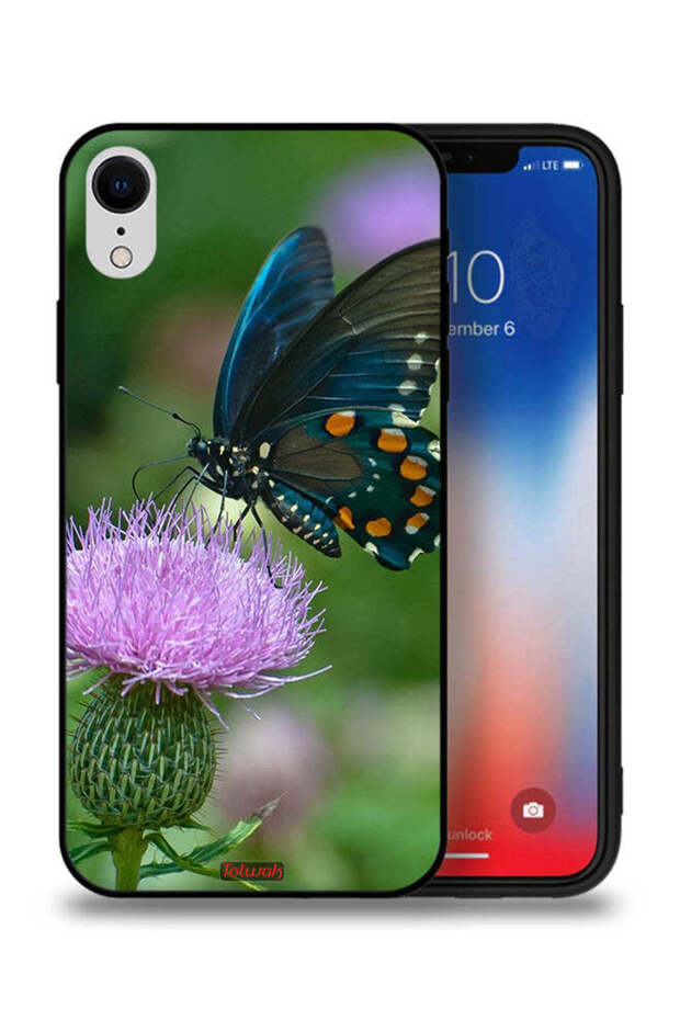 غطاء حماية لجهاز Apple iPhone XR بتصميم فراشة تجلس على زهرة