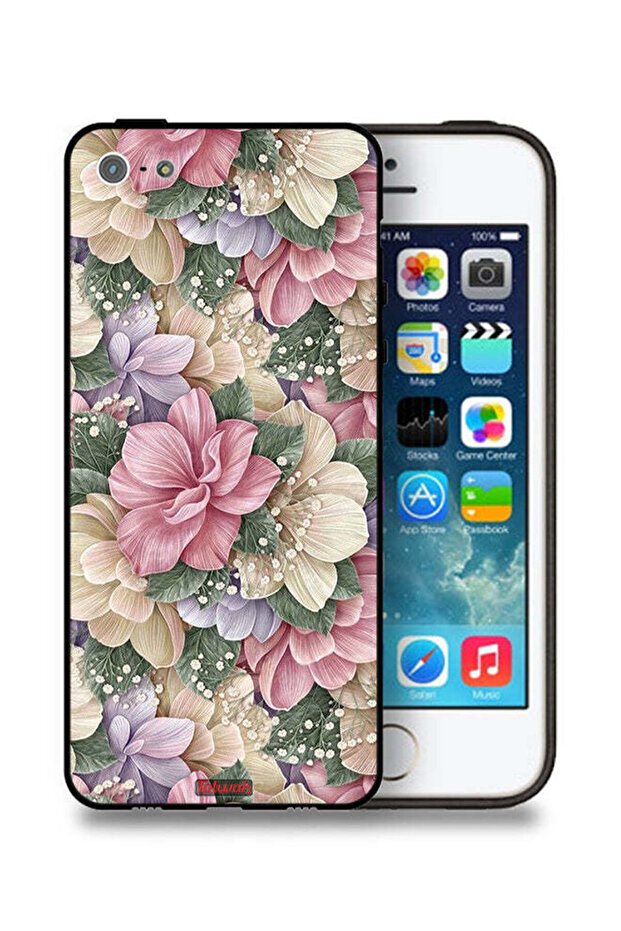 غطاء حماية عالي الوضوح مزين بالزهور لهاتف Apple iPhone 5/5s/SE