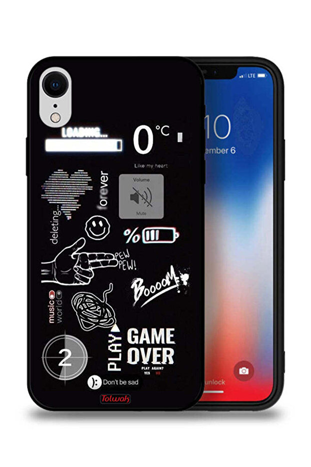 جراب حماية لجهاز Apple iPhone XR مطبوع عليه Game Over Pew Pew