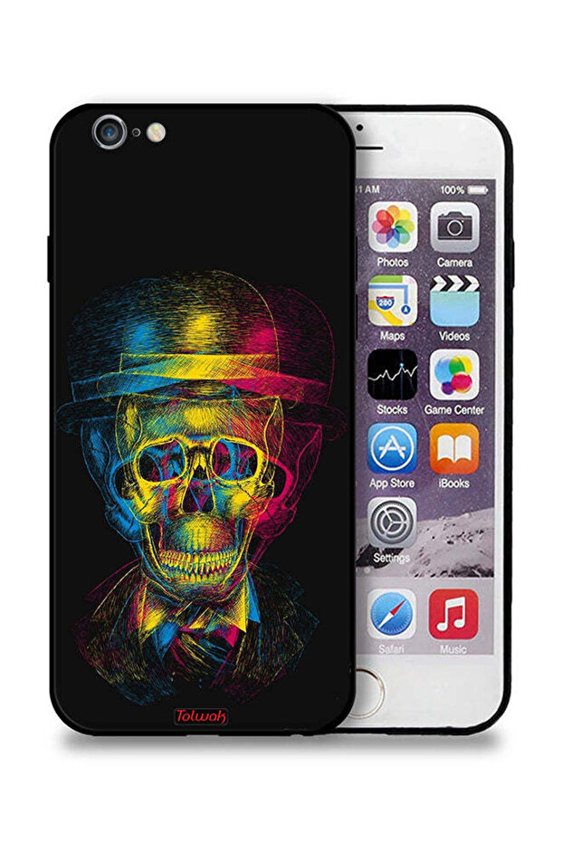 غطاء حماية لجهاز Apple iPhone 6 Plus/6s Plus بتصميم جمجمة وقبعة ملونة وفن خيالي