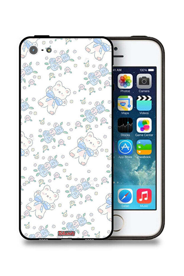 جراب حماية لجهاز Apple iPhone 5/5s/SE برسومات دب تيدي لطيف وزهور
