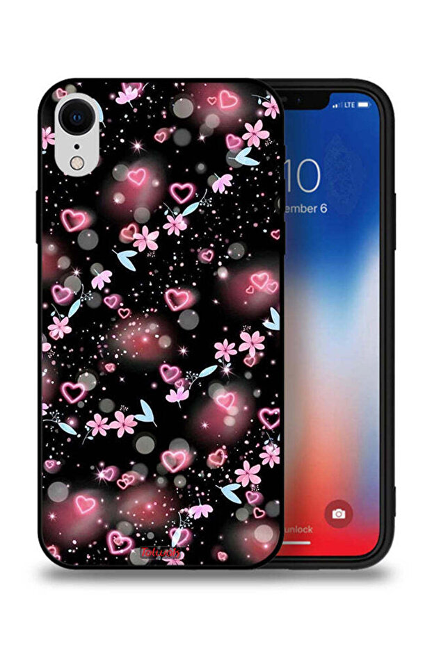 غطاء حماية لجهاز Apple iPhone XR برسومات قلوب وزهور صغيرة