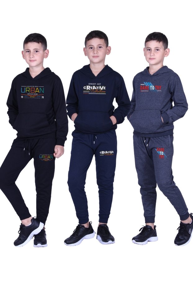 3-Piece Printed Detail Hooded Boy's Track Suits