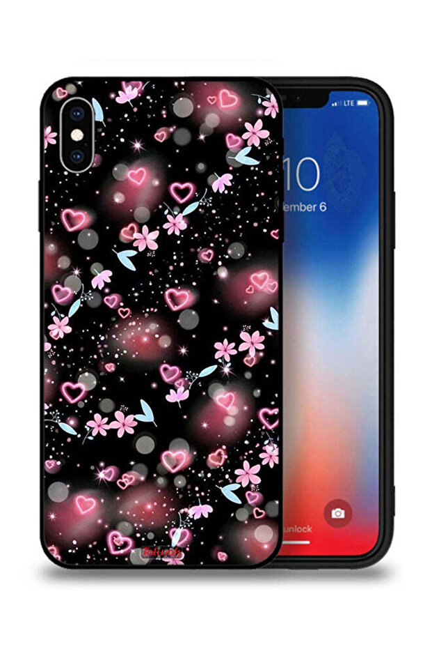 غطاء حماية لجهاز Apple iPhone XS Max برسومات قلوب وزهور صغيرة