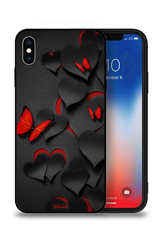 غطاء حماية لجهاز Apple iPhone XS Max بنقشة قلوب وفراشات
