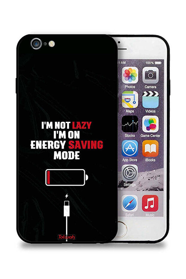 جراب حماية لجهاز Apple iPhone 6 Plus/6s Plus مكتوب عليه "أنا لست كسولاً، أنا في وضع توفير الطاقة"