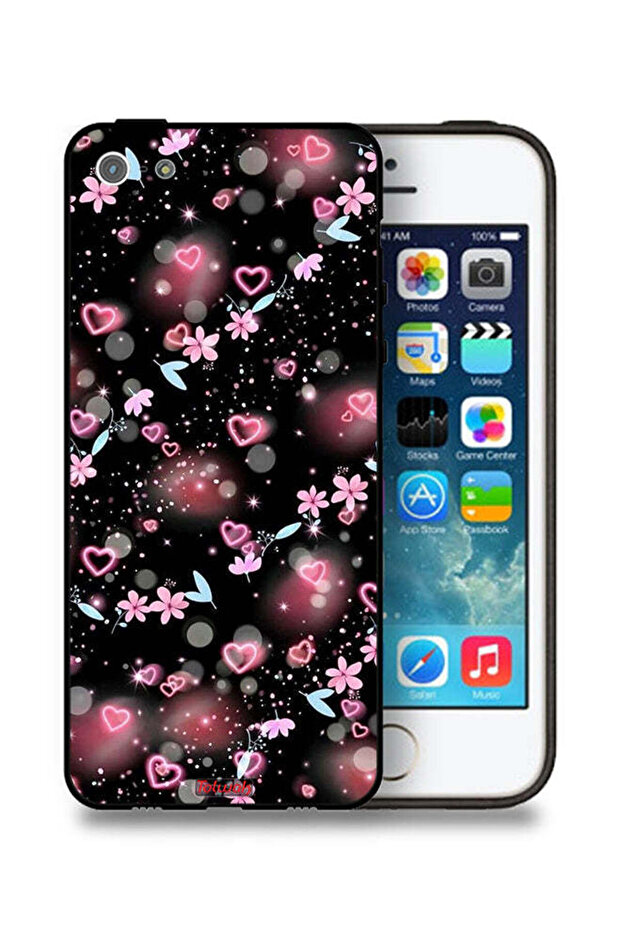 غطاء حماية لجهاز Apple iPhone 5/5s/SE برسومات قلوب وزهور صغيرة