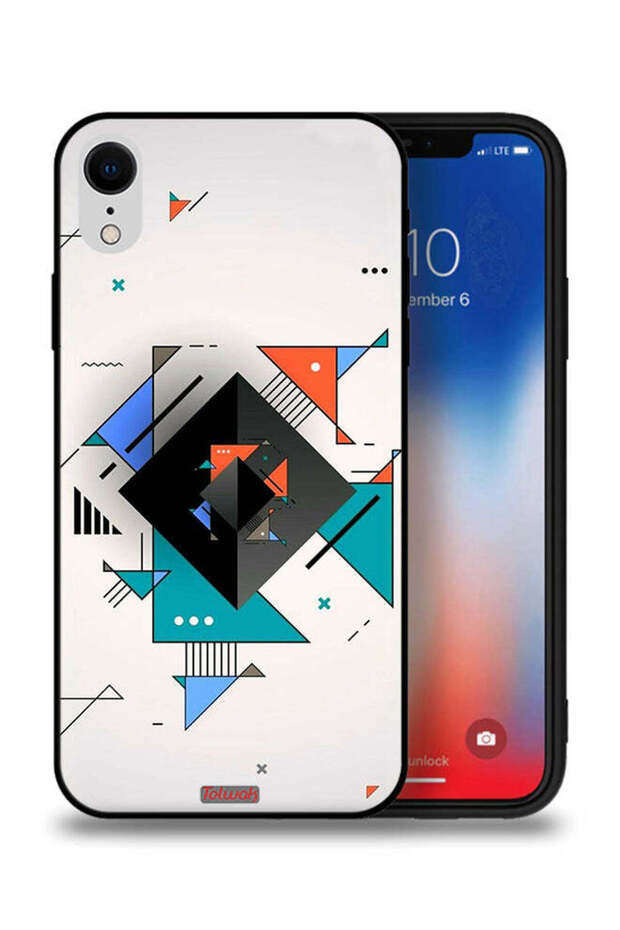 غطاء حماية لجهاز Apple iPhone XR بأشكال مربعة ومثلثة ونمط تجريدي