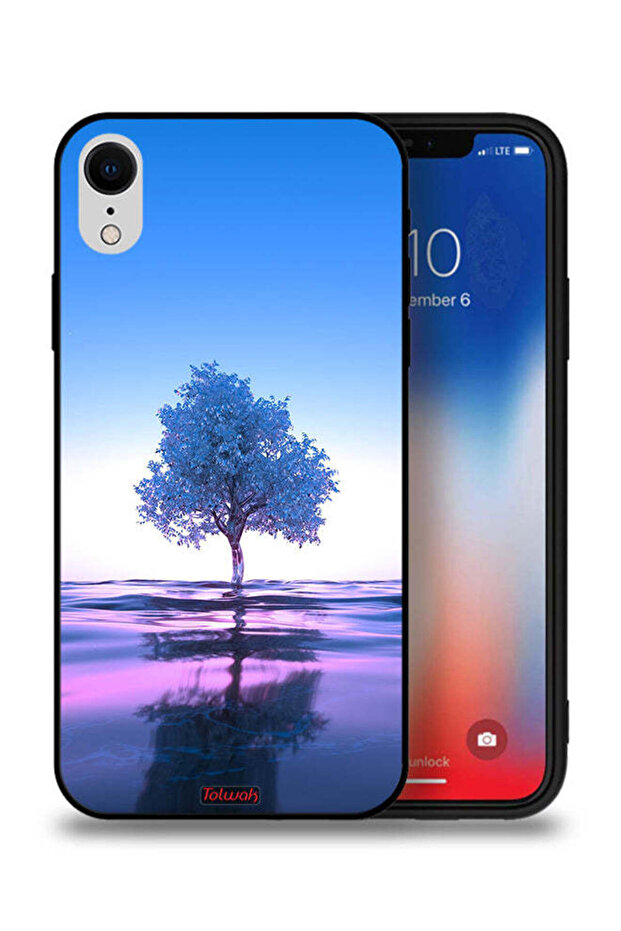 جراب حماية لجهاز Apple iPhone XR بتصميم شجرة نيون وانعكاس مائي فني رقمي