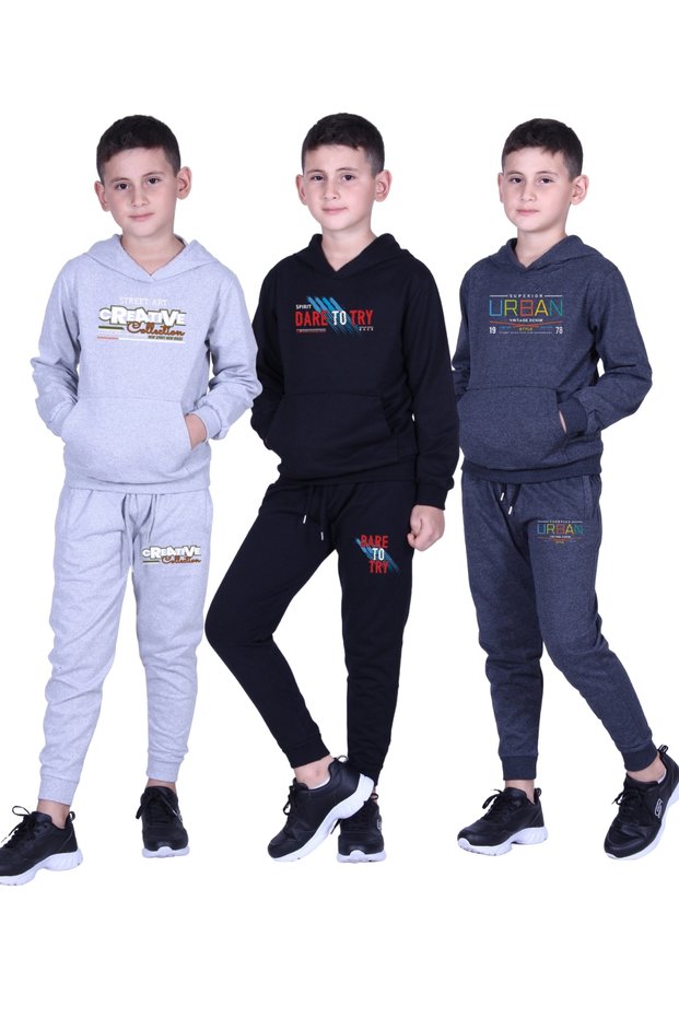 3-Piece Printed Detail Hooded Boy's Track Suits