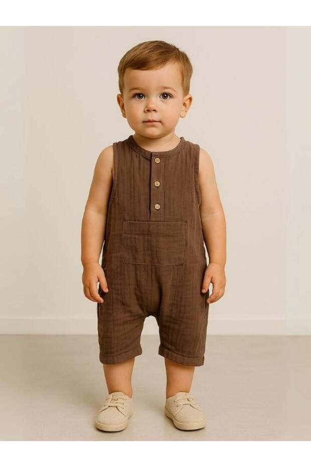 Baby Sleeveless Muslin Jumpsuit with Shorts
