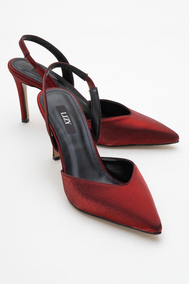 Burgundy Satin Heeled Women's Shoes