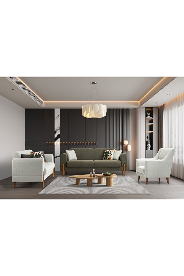 Zara Ahşap Ayaklı 3+3+1 Koltuk Takımı - 2