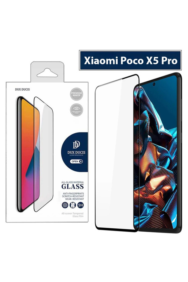 واقي شاشة زجاجي كامل التغطية لهاتف Poco X5 Pro - حماية ضد الكسر بدرجة 9H