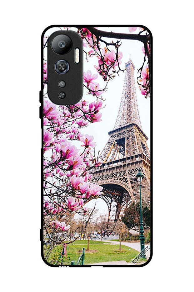 غطاء حماية لهاتف Infinix Hot 20 مع زهور وبرج إيفل