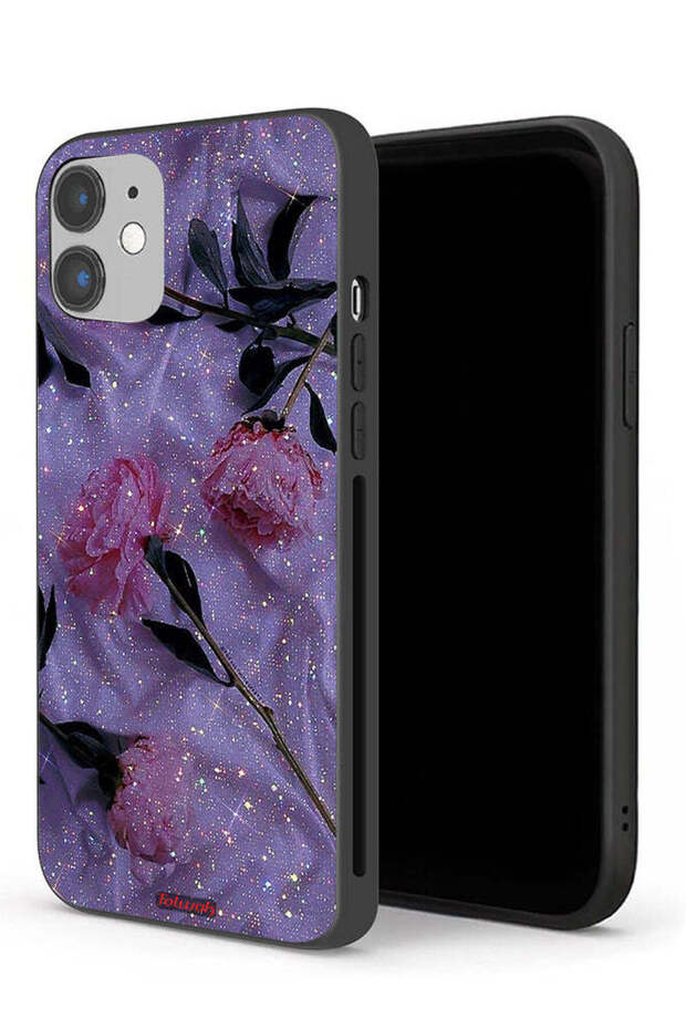 غطاء حماية لجهاز Apple iPhone 12 بنقشة ورود لامعة