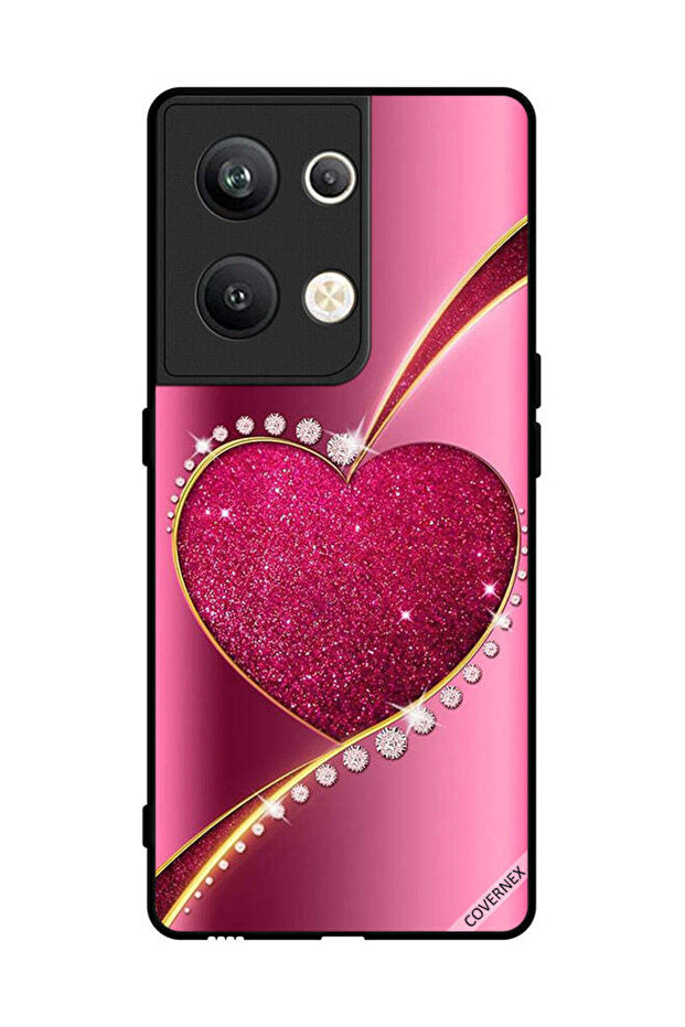 غطاء حماية لهاتف Oppo Reno 9 Pro Plus بتصميم قلب لامع من الألماس