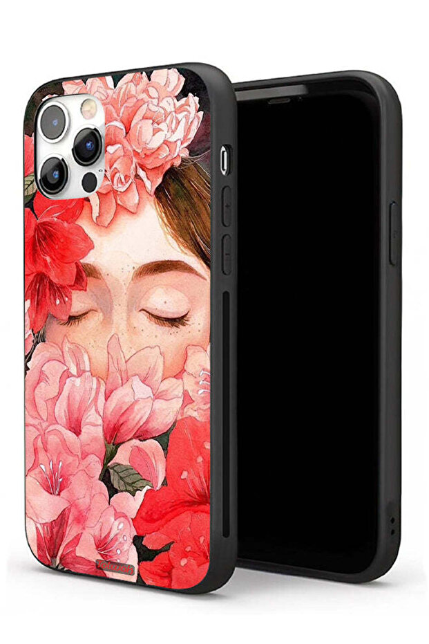 جراب حماية لجهاز Apple iPhone 11 Pro Max بتصميم وجه فتاة مختبئة بين الزهور