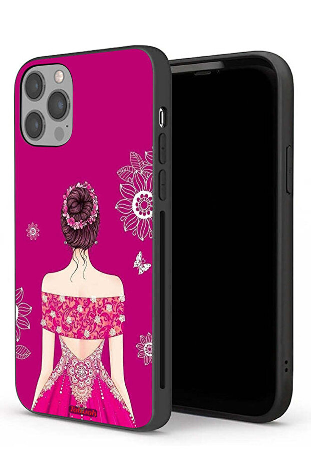 جراب حماية لجهاز Apple iPhone 12 Pro Max بتصميم فتاة وزهور