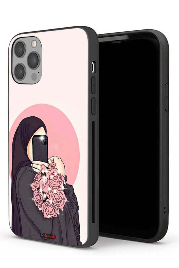 جراب حماية لجهاز Apple iPhone 12 Pro Max مع فن التقاط صور سيلفي أثناء حمل الزهور