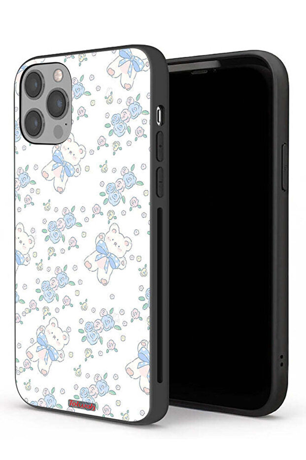 جراب حماية لجهاز Apple iPhone 12 Pro Max مع أيقونة دب تيدي لطيف وزهور
