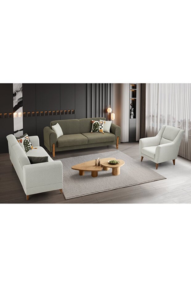 Zara Ahşap Ayaklı 3+3+1 Koltuk Takımı - 1