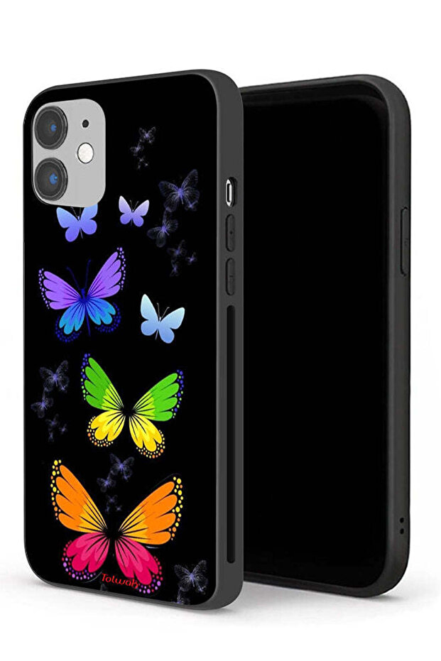 غطاء حماية لجهاز Apple iPhone 12 بنقشة فراشات ملونة