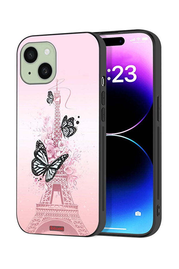 Apple iPhone 15 Plus Protective Case Cover Butterflies On Eiffel Tower