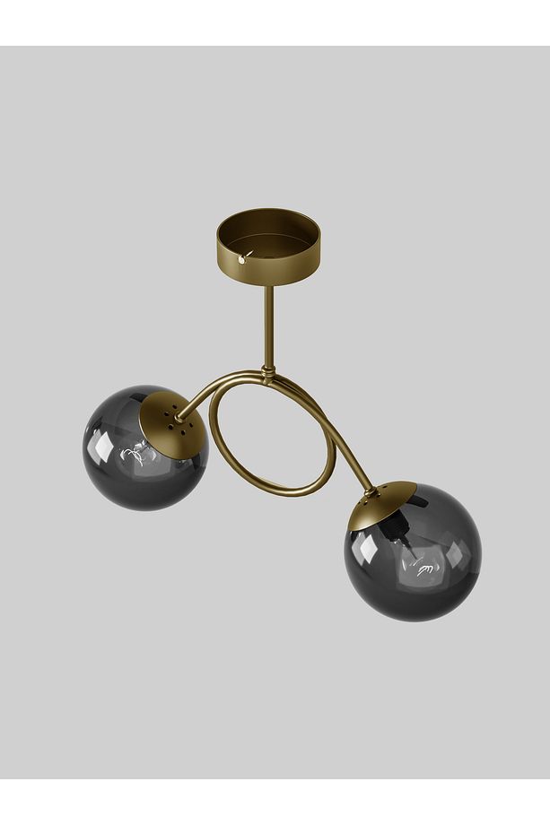 ARVEN Modern Eskitme Metal 2'li Füme Cam Küre Avize | Yay Formlu Aydınlatma Avize Modeli - 4