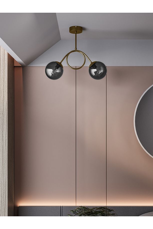 ARVEN Modern Eskitme Metal 2'li Füme Cam Küre Avize | Yay Formlu Aydınlatma Avize Modeli - 3