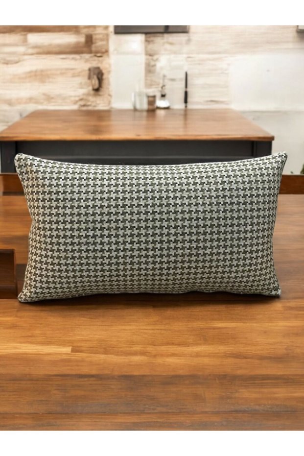 Linen Woven Green Houndstooth Patterned 30X50 Throw Pillow Cover