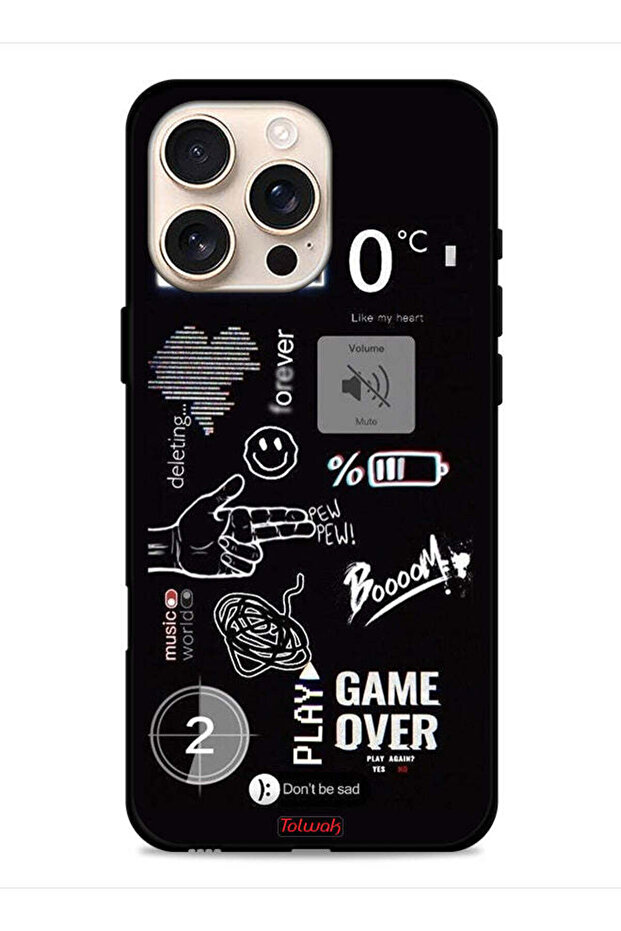 غطاء حماية لجهاز Apple iPhone 16 Pro Max مطبوع عليه Game Over Pew Pew