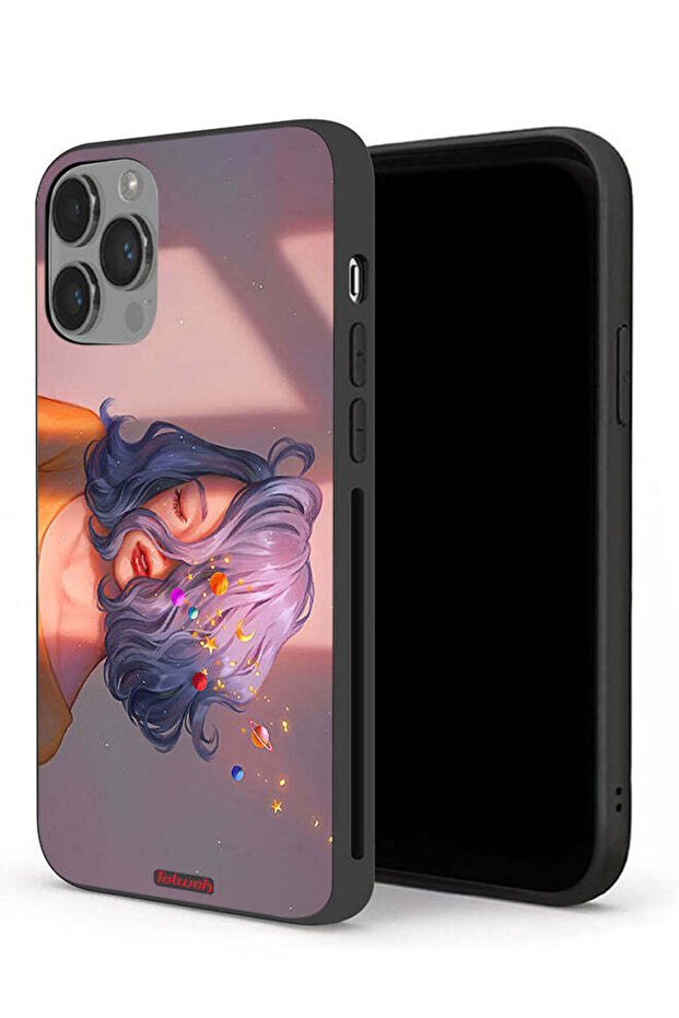 جراب حماية لجهاز Apple iPhone 14 Pro Max بتصميم فتاة وفن الفضاء