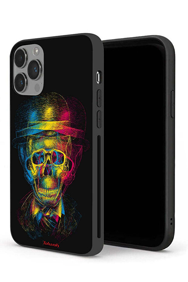 جراب حماية لجهاز Apple iPhone 14 Pro Max بتصميم جمجمة وقبعة ملونة وفن خيالي