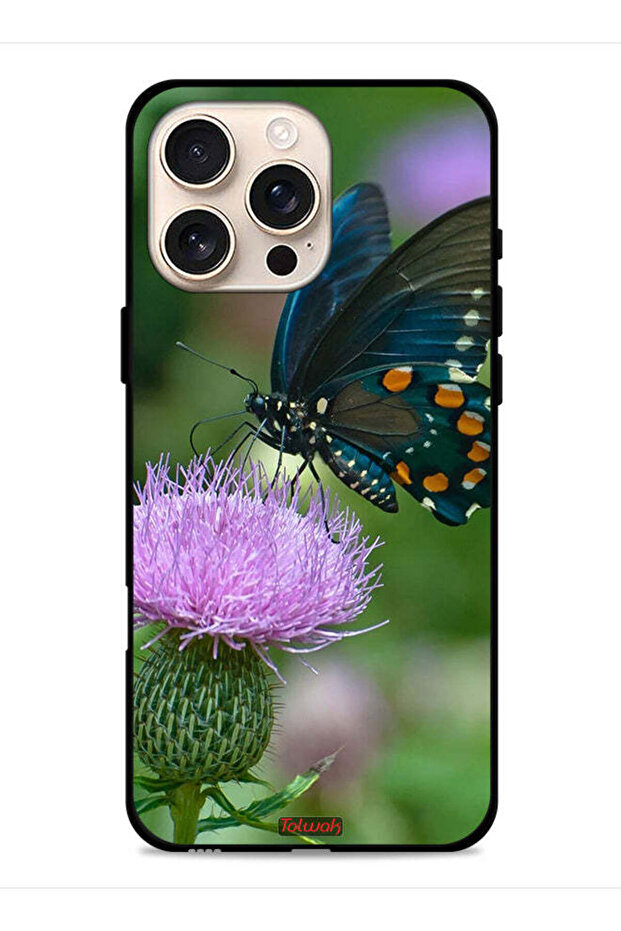 غطاء حماية لجهاز Apple iPhone 16 Pro Max بتصميم فراشة جالسة على زهرة