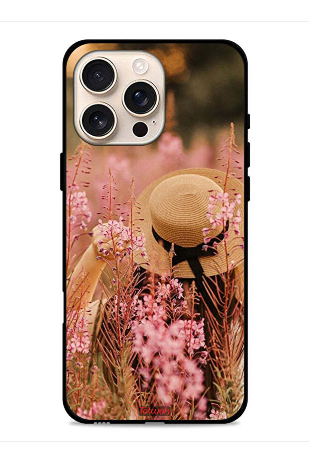 غطاء حماية لجهاز Apple iPhone 16 Pro بتصميم فتاة قبعة مزينة بالزهور