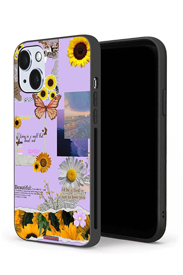 جراب حماية لجهاز Apple iPhone 14 Plus بملصقات عباد الشمس الجميلة