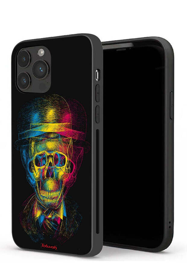 جراب حماية لجهاز Apple iPhone 13 Pro بتصميم جمجمة وقبعة ملونة وفن خيالي