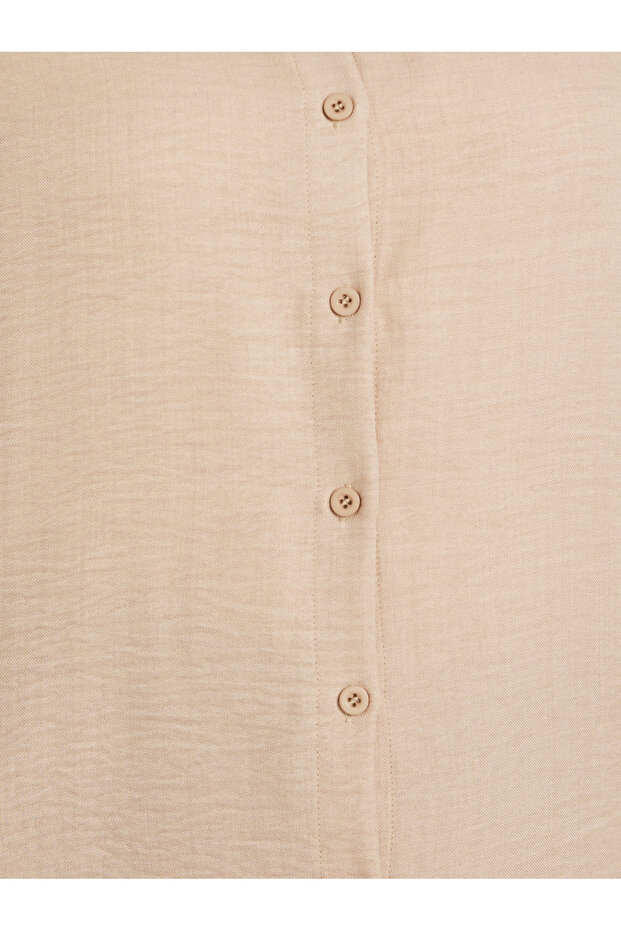 قميص بمقاس كبير بمظهر الكتان الصلب وأزرار خلفية وقصة عادية - 4