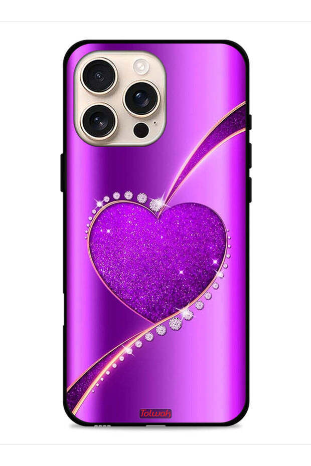 غطاء حماية لهاتف Apple iPhone 16 Pro Max بتصميم قلب لامع