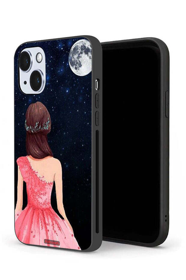 جراب حماية لجهاز Apple iPhone 14 Plus برسومات فتاة وقمر
