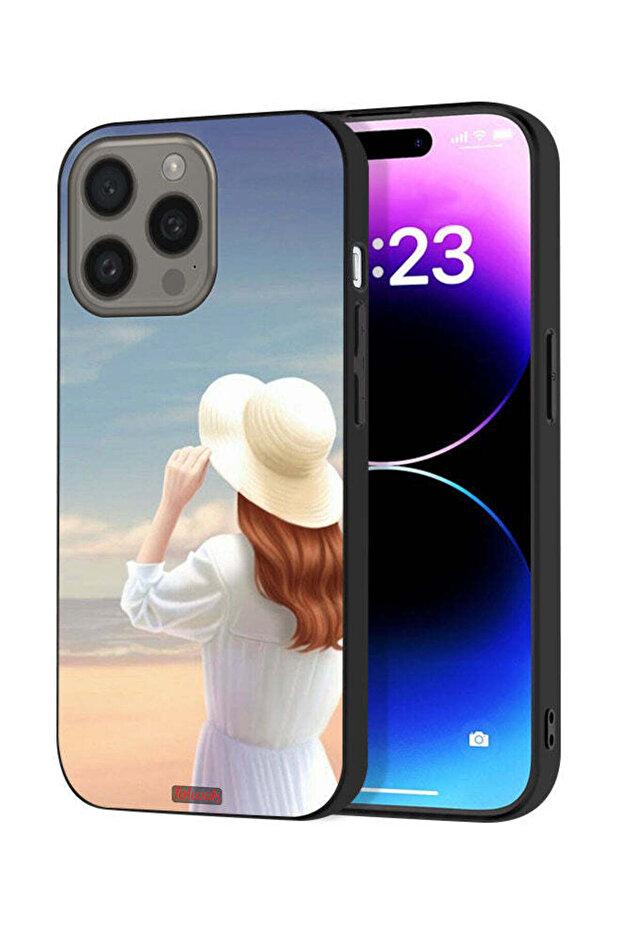 غطاء حماية لجهاز Apple iPhone 15 Pro Max بتصميم قبعة فتاة واقفة