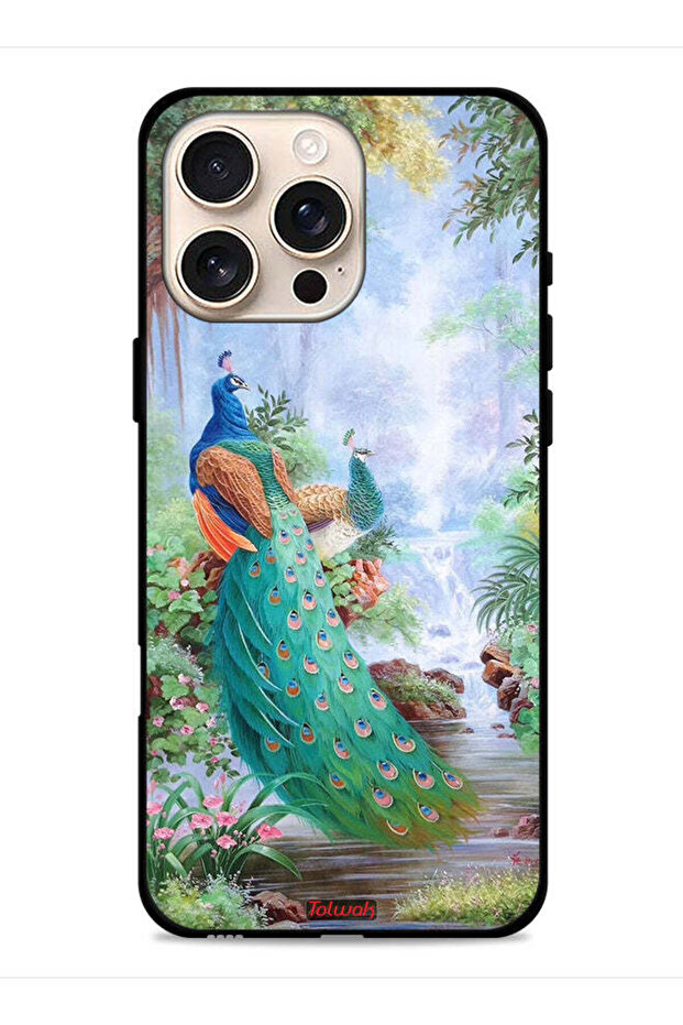 غطاء حماية لجهاز Apple iPhone 16 Pro Max بنقشة الطاووس