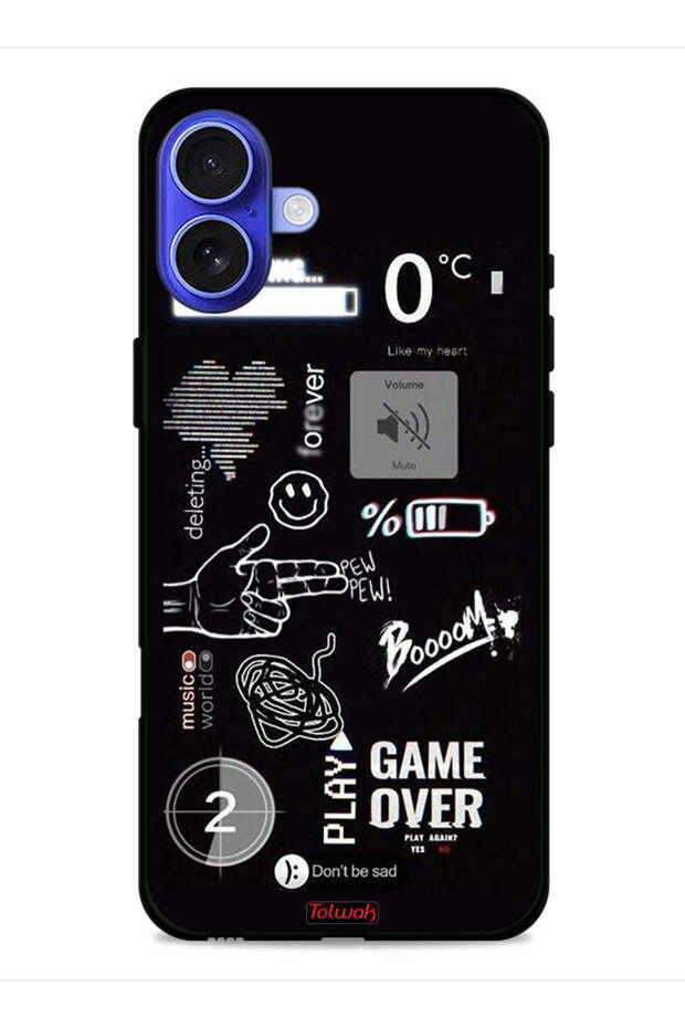 غطاء حماية لجهاز Apple iPhone 16 Plus مطبوع عليه Game Over Pew Pew
